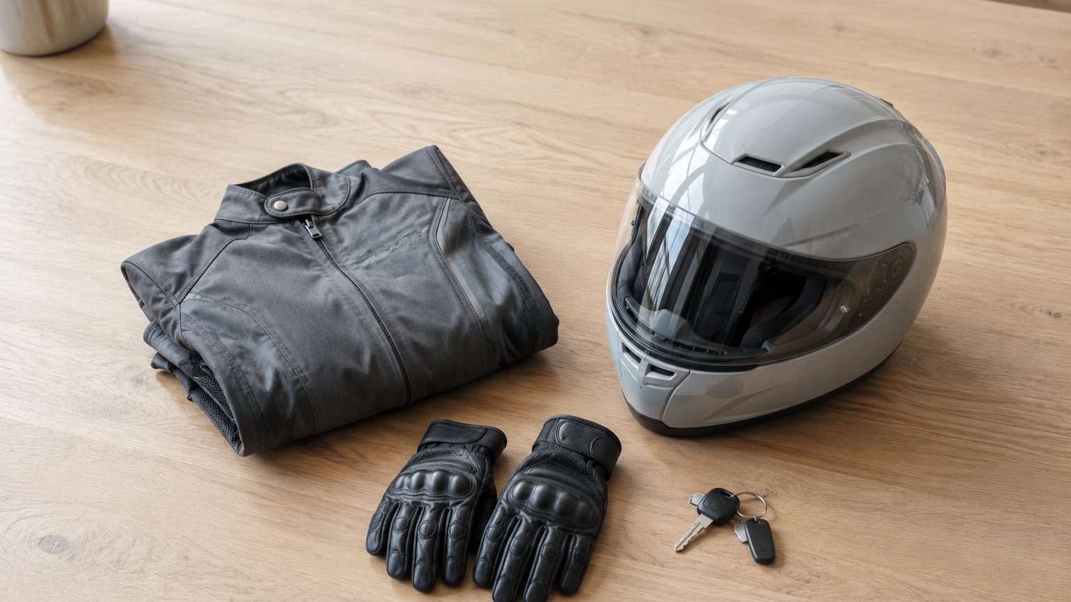 Équipement de motard : casque, gants, blouson